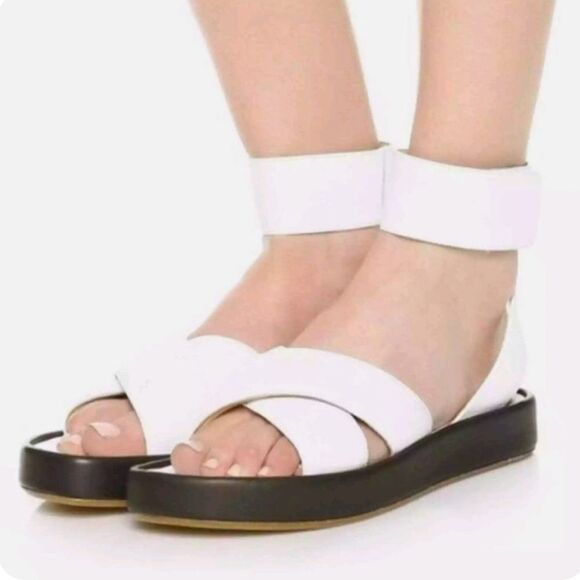 Rag & Bone Venus White Leather Ankle Cuff Flatform Sandals - Picture 1 of 6